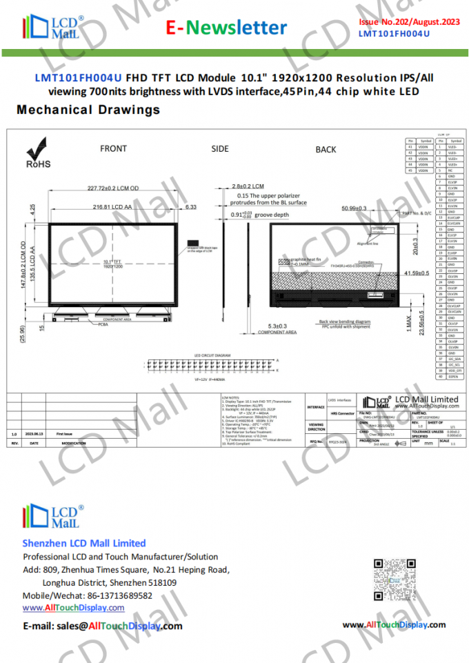 laatste bedrijfsnieuws over Uitgave 202 Newsletter_10.1 inch LMT101FH004U Van LCD Mall  3