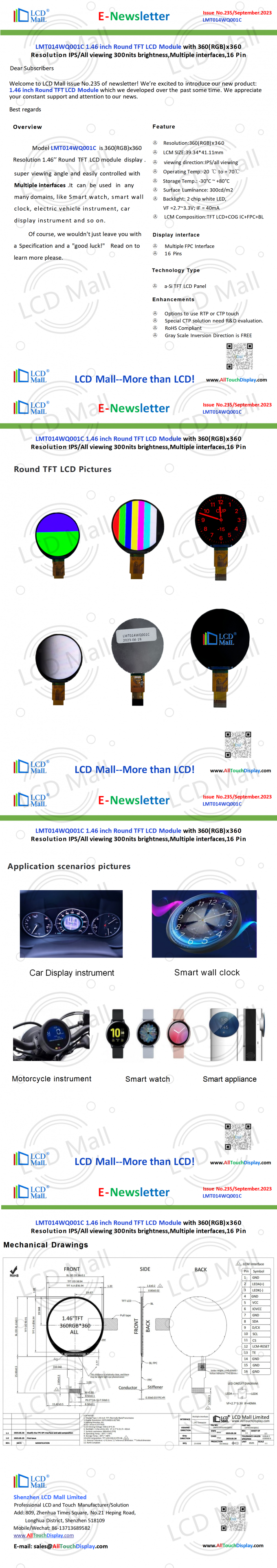 laatste bedrijfsnieuws over Uitgave nr. 235 Newsletter_1.46 inch LMT014WQ001C From LCD Mall  0