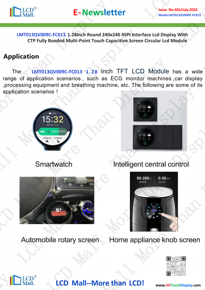 laatste bedrijfsnieuws over Uitgave nr. 401 Nieuwsbrief 1,28 inch LT013QV009C-FC013 Van LCD Mall  3