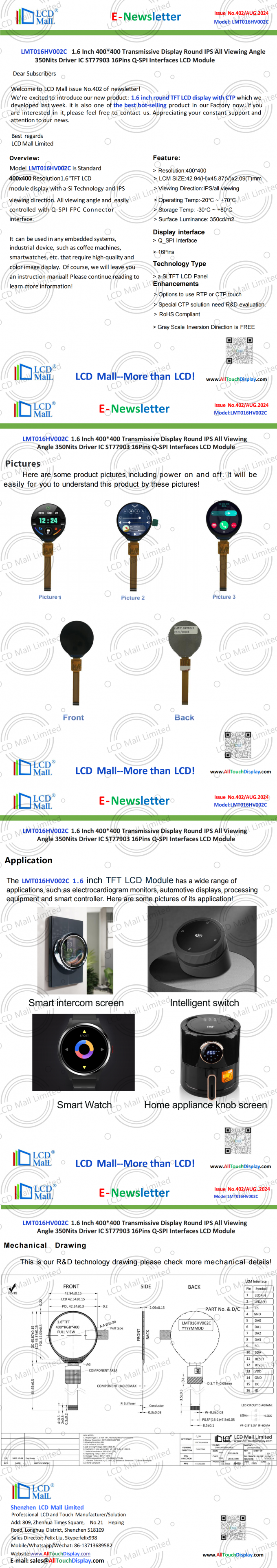 laatste bedrijfsnieuws over Uitgave 402 Newsletter_1.6 inch LMT016HV002C van LCD Mall  0