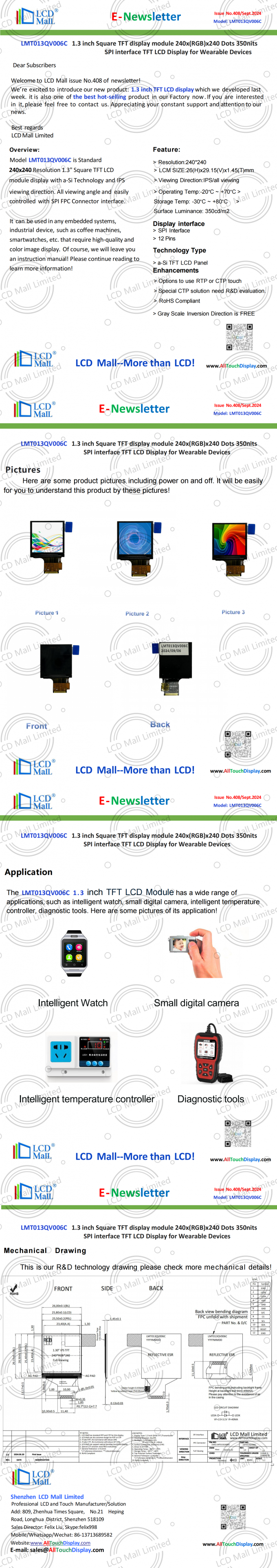 laatste bedrijfsnieuws over Uitgave nr. 408 Newsletter_1.3 inch LMT013QV006C5 From LCD Mall_00  0